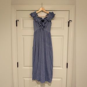Hatch Blue Ruffle V-Neck Maxi Dress